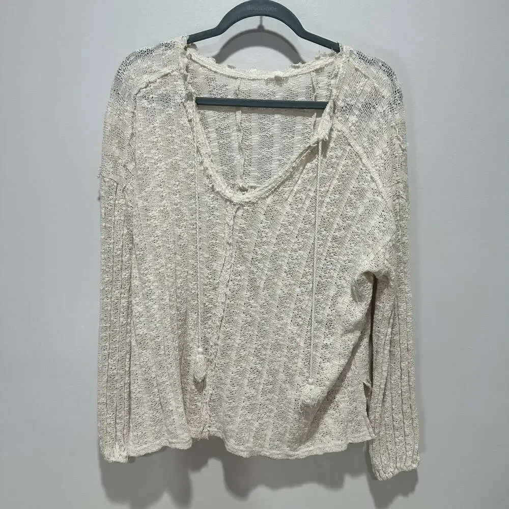 En Creme Embroidered Crocheted Off-White/Cream Top, Sz S